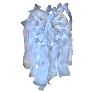 100% Organza Silk Bows With Long Tails Set of 15 White 4 Balloons Showers etc